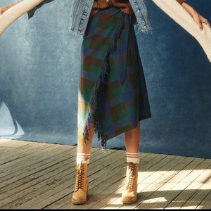 NWT Anthropologie plaid fringed skirt!